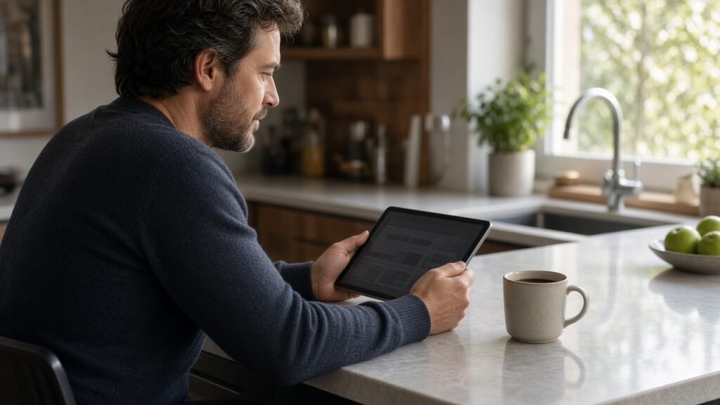 Professional reading industry news on a tablet